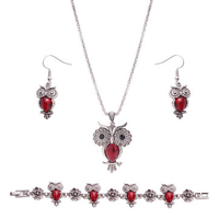 Cute Jewelry Set Owl Retro Turquoise Necklace Earrings Bracelet Kit