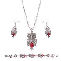 Cute Jewelry Set Retro Owl Turquoise Earrings Necklace Bracelet Kit