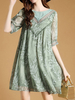 Cute Printed O Neck Short Sleeve Loose Hem Women Dresses