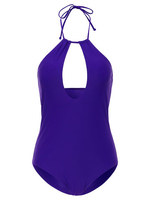 Deep U Halter Elastic Backless Solid Color One Piece Swimwear