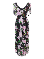 Deep V Neck Backless Floral Printed Beach Chiffon Women Dress