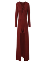 Deep V Neck Party Lace-up Bodycon Sexy Women Long Dress