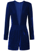Deep V-neck Pockets Solid Long Sleeve Velvet Romper Sexy Women Jumpsuits