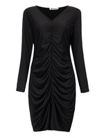 Deep V-Neck Split Pleated Long Sleeve Sexy Women Dress