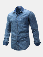 Denim Blue Slim Fit Chest Pocket Long Sleeve Pure Cotton Designer Shirt for Men
