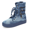 Denim Cowboy Metal Mid Calf Lace Up Warm Canvas Boots