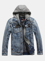 Denim Printing Pockets Hooded Jackets