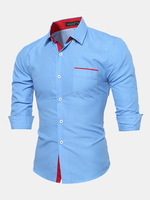 Design Slim Fit Formal Casual Stitching Dot Buttom Down Chest Pocket Dress Shirt for Men