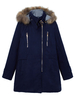 Detachable Fur Hooded Patchwork Double Zipper Woolen Coat