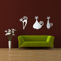 DIY 3 Cats Acrylic Mirror Wall Stickers Wall Decor Home Room Decal