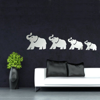 DIY 3D Four Cute Elephants Mirror Wall Stickers Art Decal Home Decor