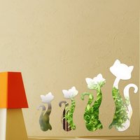 DIY 3D Four Cute Cats Acrylic Mirror Wall Stickers Home Room Art Decal