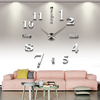 DIY Silver Large 3D Living Room Wall Clock Home Decorative Mirror Face EVA Sticker