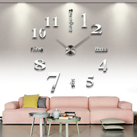 DIY Silver Large 3D Living Room Wall Clock Home Decorative Mirror Face EVA Sticker
