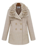 Double Breasted Faux Fur Collar British Style Tweed Overcoat
