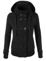 Double Breasted Long Sleeve Turn Down Collar Hooded Sweatshirt