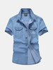 Double Chest Pockets Cargo Dress Shirts for Men