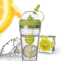 Double Layer Insulated Lemon Juice Bottle Cup Juicer Bottle With Straw