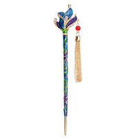 Drop Oil Hairpin Retro Flower Rhinestone Tassel Hairpin