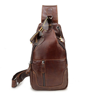 Ekphero Men Vintage Genuine Leather Chest Bag Crossbody Bag