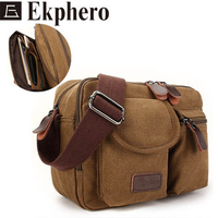 Ekphero Multifunction Versatile Genuine Leather Canvas Messenger Bag Ipad Crossbody Bag