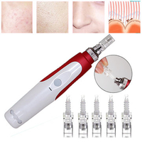 Electric Derma Pen Stamp Auto Anti Aging Skin Facial Care Therapy With 5 Micro Adjustable Needles