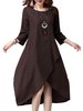 Elegant Asymmetric Design Quarter Sleeve Vintage Solid O-Neck Dress