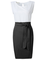 Elegant Belt Patchwork Sleeveless Bodycon Pencil Work Dress
