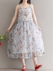 Elegant Butterflies Print Spaghetti Strap O-neck Dress For Women