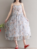 Elegant Butterflies Print Spaghetti Strap O-neck Dress For Women