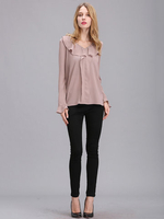 Elegant Chiffon Flounced Long Trumpet Sleeve Solid Color Shirt