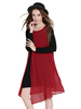 Elegant Chiffon Patchwork Long Sleeve Split Asymmetric Dress For Women