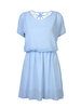 Elegant Chiffon Short Sleeve Elastic Waist Pure Color Mini Dress