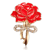 Elegant Enamel Crystal Red Carnation Flower Brooch