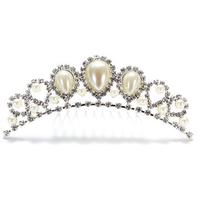 Elegant Faux Pearl Rhinestone Inlay Crown Tiara Bride