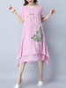 Elegant Floral Print Layered Irregular Short Sleeve O-neck Women Dress