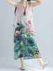 Elegant Floral Print Split Sleeveless O-neck Maxi Dress For Women