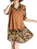 Elegant Floral Printed Long Sleeve Two Piece Blouse For Women