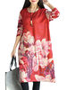 Elegant Flower Printed O-Neck Long Sleeve Midi Dress For Women