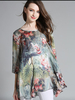 Elegant Flower Printing High Low Chiffon T-shirt For Women