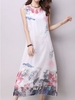 Elegant Ink Floral Print Sleeveless O-neck Dress For Women