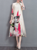 Elegant Ink Print 3/4 Sleeve Stand Collar Maxi Dress For Women