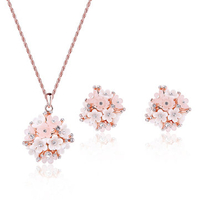Elegant Jewelry Set Flower Rhinestone Necklace Earrings Set for Women