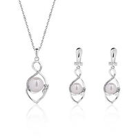 Elegant Jewelry Set Heart Pearl Rhinestone Earrings Necklace Set