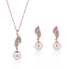 Elegant Jewelry Set Leaves Pearl Rhinestone Necklace Earrings Set