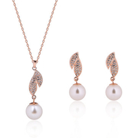 Elegant Jewelry Set Leaves Pearl Rhinestone Necklace Earrings Set
