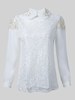 Elegant Lace Crochet Beaded Long Sleeve Women Chiffon Blouse