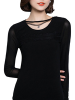 Elegant Lace Gauze Long Sleeved Slim T-Shirt For Women