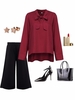 Elegant Lace V Neck Solid Color Long Sleeve Irregular Blouse For Women