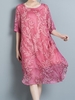 Elegant Leaves Print Irregular Half Sleeve O-neck Dress For Women